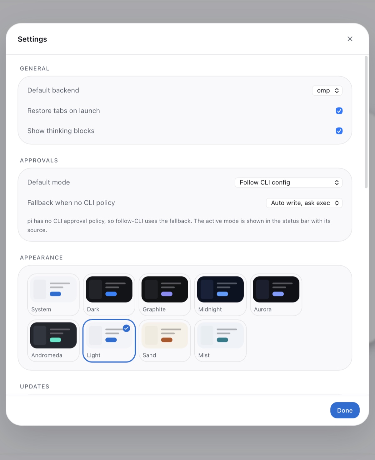 Light theme settings
